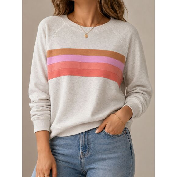Maurices Tops - Maurices Colorblock Sweatshirt Large Neutral Pink Pastel Stripe Pullover Casual